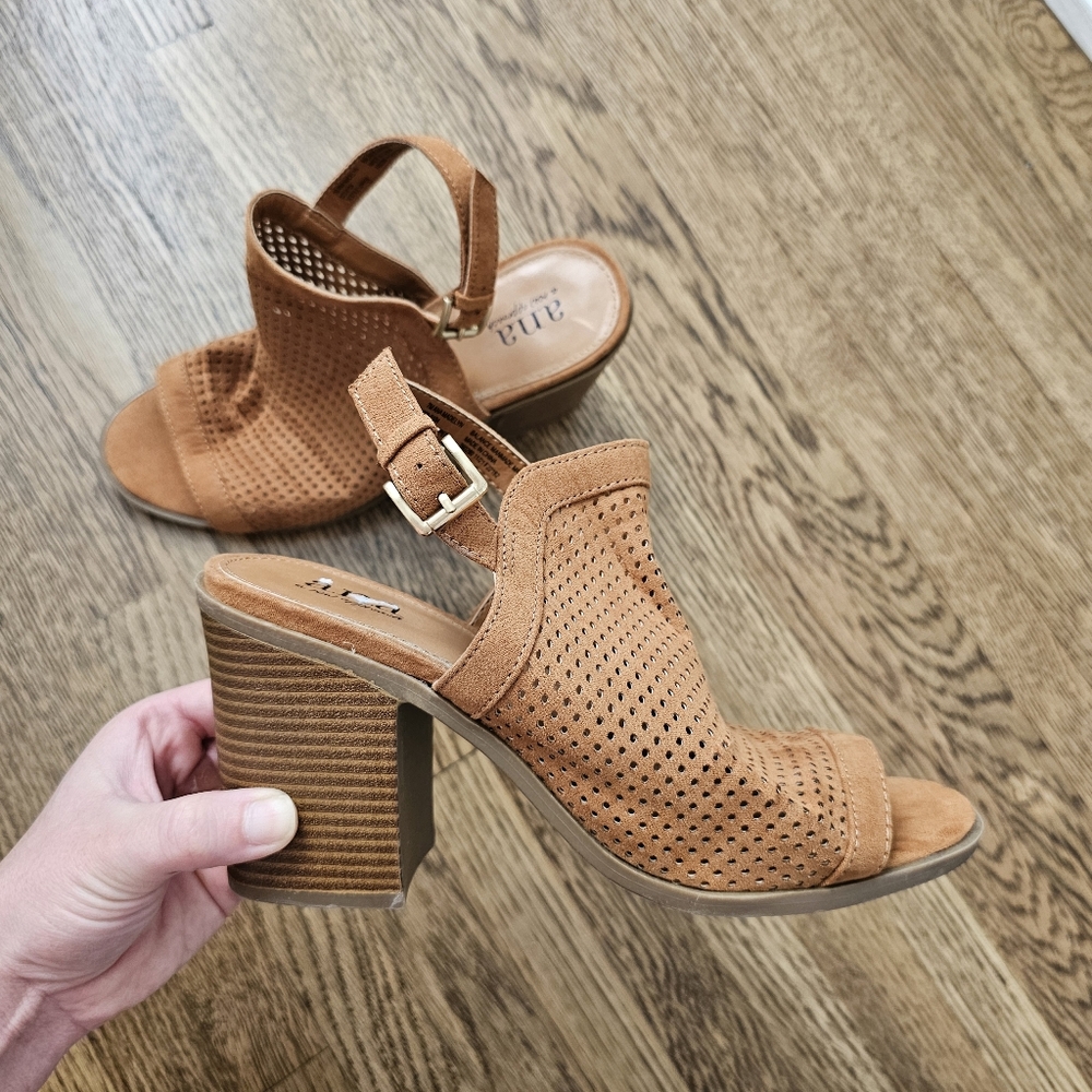 a.n.a Madelyn open toe slingback bootie sandals chunky block heel brown 7 - Picture 6 of 10